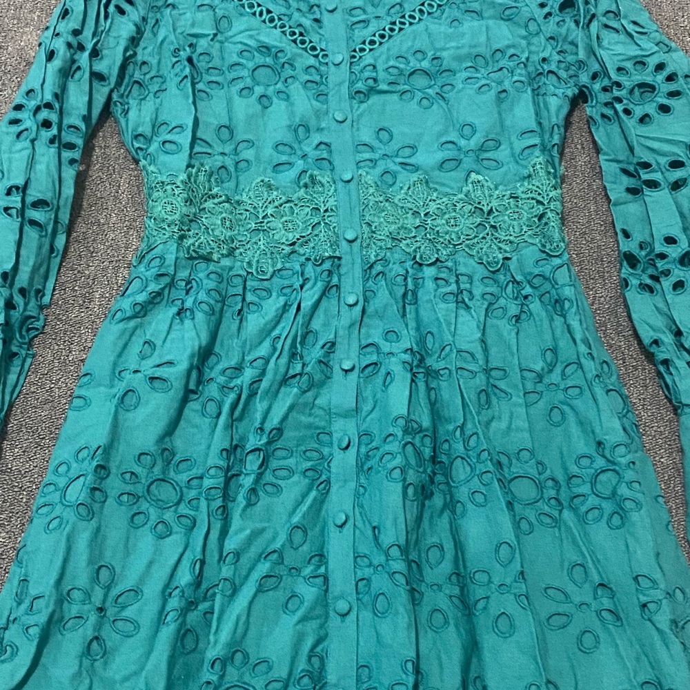 Karen Millen Teal Embroidered Long Sleeve Dress - Picture 5 of 9